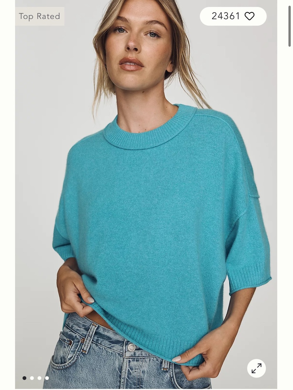 Anthropologie Turquoise Goldie Short-Sleeve Pure Cashmere Sweater